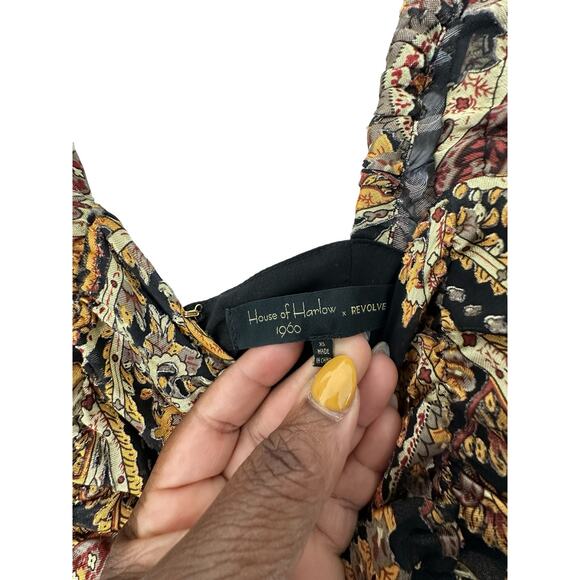 House of Harlow Revolve Gold Black Paisley Night Out Samaya Jumpsuit Size XS - Picture 3 of 15